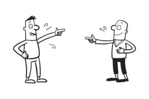 Full body image of a business person and man pointing Doodle line art illustration on white background vector