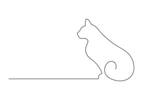 Continuous one line drawing of cute cat isolated on white background pro illustration vector