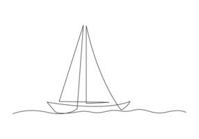 Continuous one line drawing of a sailboat isolated on white background pro illustration vector