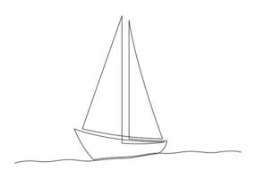 Continuous one line drawing of a sailboat isolated on white background pro illustration vector