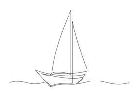 Continuous one line drawing of a sailboat isolated on white background pro illustration vector