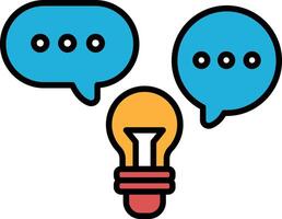 A light bulb is surrounded by two speech bubbles vector