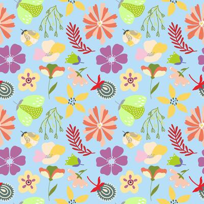 Seamless floral pattern on pastel background. Cute flower design for card, wallpaper, fabric, textile, fashion, flyer, banner, cover, and more.
