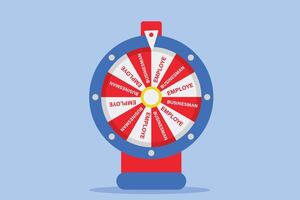 Realistic wheel of fortune with a choice between business and work. illustration of the world of business and career choosing to work or do business vector
