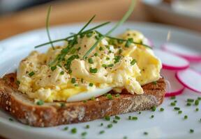 Egg Salad Sandwich With Radish and Chives photo