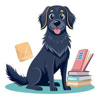 Flat Coat Retriever dog learns kawaii vector
