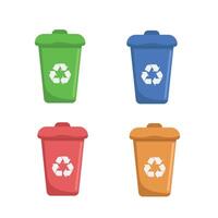 recycle bin set with different color in flat design. vector