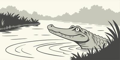 Cartoon Alligator in Swamp Environment vector