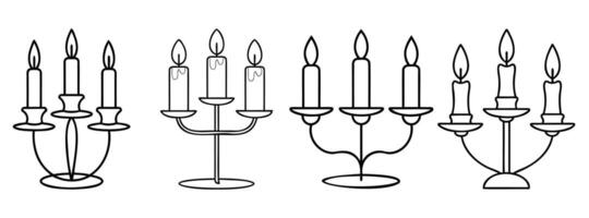 A Set of Four Line Drawings of Candelabra Designs With Candles vector