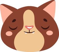 Cute and charming cartoon illustration of a cat's face with closed eyes, showcasing a peaceful expression. The design features warm brown tones and a simplistic, playful style vector