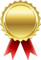 Golden seal with red ribbons symbolizing achievement, quality, and excellence, perfect for representing awards, certifications, or guarantees vector