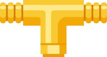 Golden T shaped pipe fitting with threaded ends, connecting water pipes, ensuring efficient water flow in plumbing systems, ideal for home renovation or construction projects vector