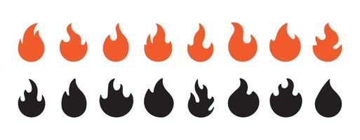 black and red color flame icon set vector