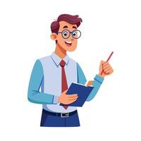 Dynamic Educator Using Notepad for Writing Key Ideas vector