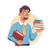 Teacher Using Stack of Books for Teaching Lessons vector