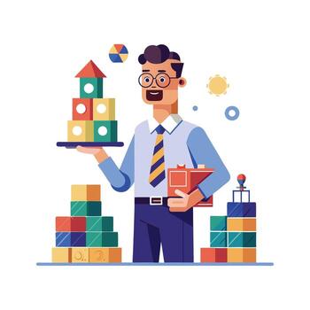 Dynamic Educator Showcasing Building Blocks in Class vector