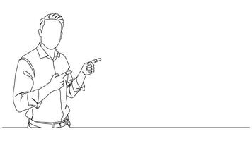 Continuous line drawing showcasing a confident man pointing to the side vector