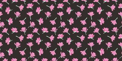 Delicate seamless pattern with hand drawn magnolia flower on dark background. vector