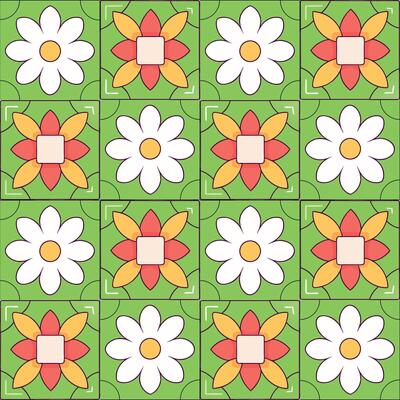Tile seamless pattern design with colorful motifs background.