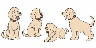 four dogs in different poses, one with a collar vector
