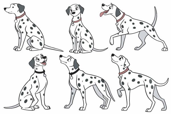 a dalmatian dog in various poses