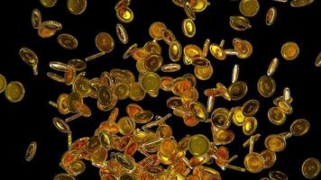 Fountain of Gold Coins with Dollar Sign on Transparent Background. 3D Animation video
