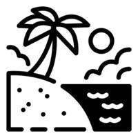 A black and white illustration of a palm tree and a beach vector