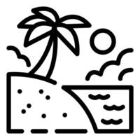 A black and white line drawing of a palm tree and a beach vector