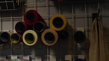 The dance of colorful rope wraps Rolls on the shelf with shadow video