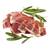 Sliced ham with rosemary on transparent background png