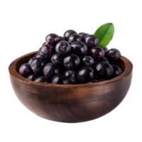 Blueberries in wooden bowl isolated on transparent background png
