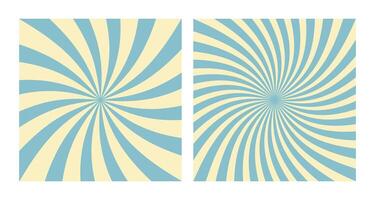 Set of Two Abstract Blue Spiral Patterns on Beige Background. Square Posters with Blue Groovy Hypnotic Swirls, Retro Inspired Grunge Sun Bursts vector