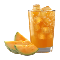 Refreshing Glass of Melon Juice with Ice Cubes on Transparent Background png