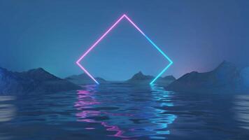 Glowing neon lines frame on water surface motion background, seamless loop video