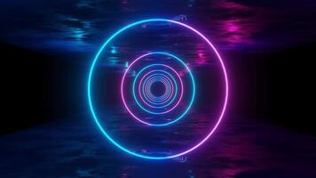 Glowing neon lines frame flying in tunnel motion background, seamless loop video