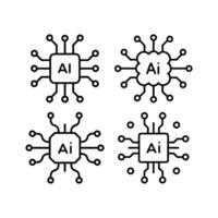 Modern AI Chip and Cloud Computing Icons set. Artificial Intelligence AI Chip in Head Brain. digital skills, , AI technology, algorithm, virtual intelligence and future. vector