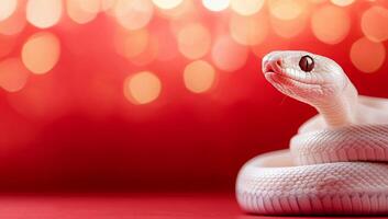 A white snake with red lights behind it photo