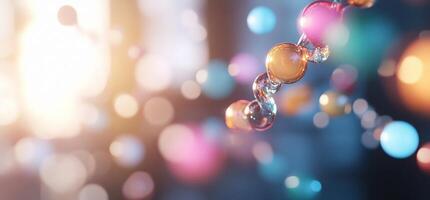 Colorful molecular structure with blurred background and light effects. photo