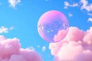 A floating bubble against a backdrop of vibrant clouds and blue sky. photo