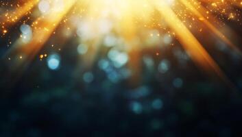 A glowing background with rays of light and sparkling bokeh effects. photo