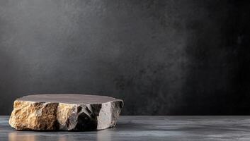A smooth stone slab on a dark background, emphasizing texture. photo