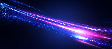 Abstract digital wave with colorful light particles on a dark background. photo