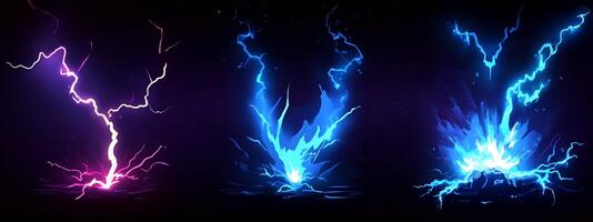 Three different lightning effects on a black background photo