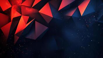 Abstract geometric design with red and blue tones, featuring sharp angles. photo