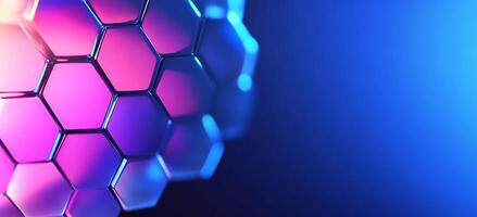 Abstract hexagonal structure with vibrant colors and glowing effects. photo