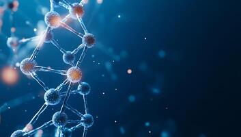 Close-up of a molecular structure with glowing elements on a dark background. photo