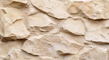 Textured beige stone wall with a natural, rugged appearance. photo