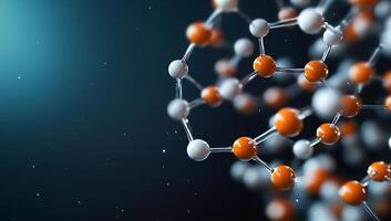 3D molecular structure with colorful atoms on a dark background. photo
