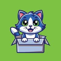 Cartoon Mascot Character of a Playful Cat in a Cardboard Box vector