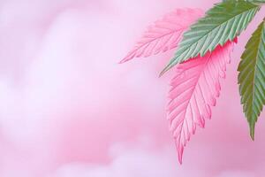 A marijuana leaf on a pink background photo